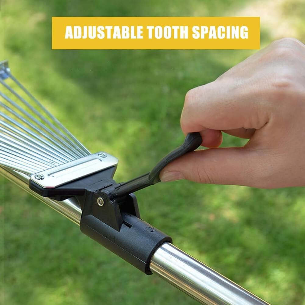 Garden 9-Teeth Leaf/Grass/Weed Rake, Telescopic Adjustable Retractable Metal Gardening Leaves Rake with Ergonomic Handle for Outdoor Patio Lawn Yard Cleaning (Container Product Without Box) - Imported from UK