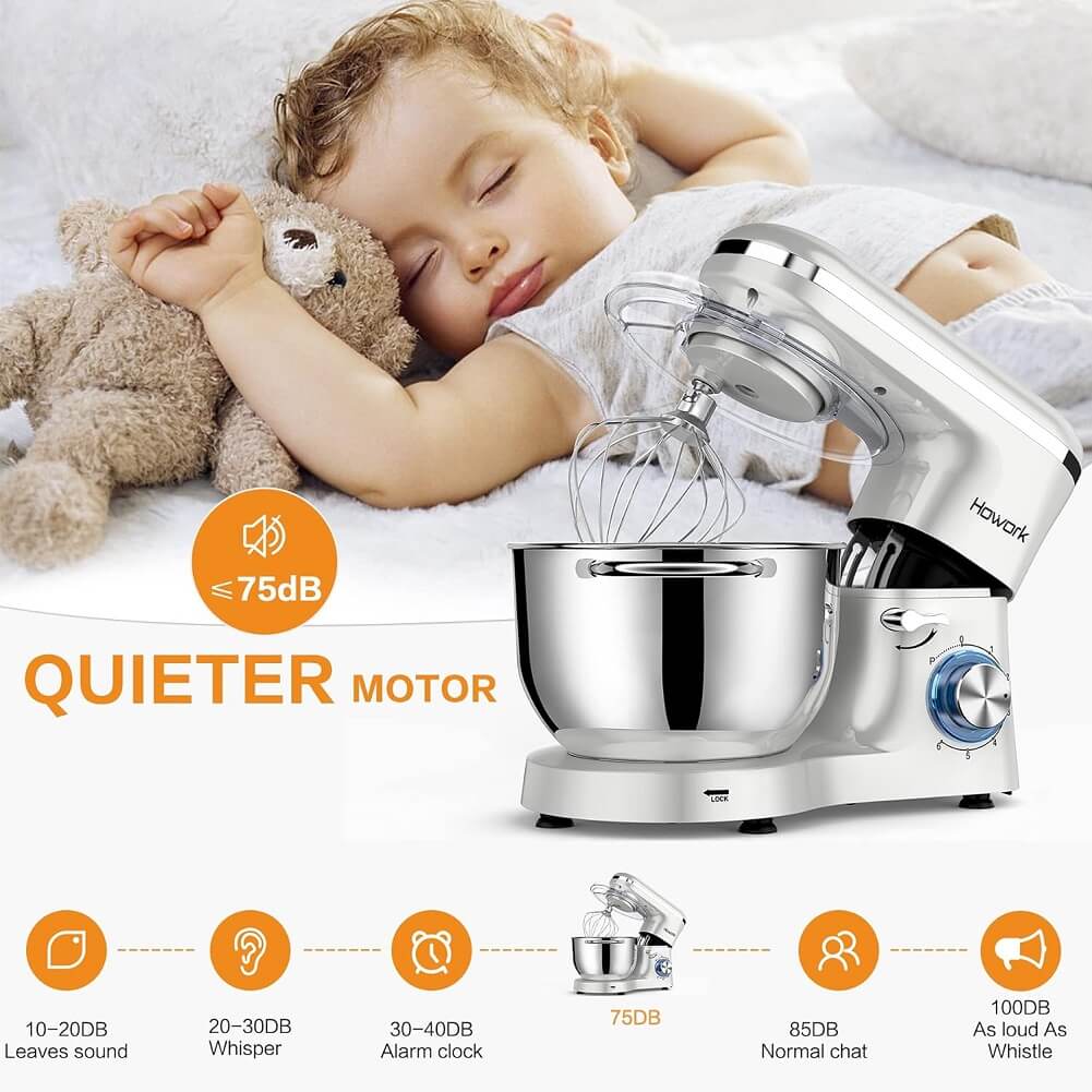 HOWORK Stand Mixer Stainless Steel 8L Bowl 1500W Food Mixer, Multi Functional Kitchen Electric Mixer with Dough Hook, Whisk, Beater - Imported from UK