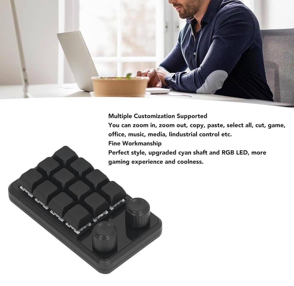 Energy Fort Mini Gaming Keypad, 12 Keys 2 Knobs Blue Switch Programming Macro Pad with RGB Light for Industry Multiple Customization Supported - Imported from UK
