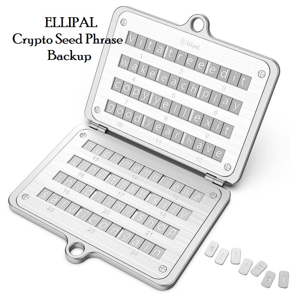 ELLIPAL Crypto Seed Phrase Backup, 316 Stainless Steel Metal Seed Phrase Storage with Lock Hole, 24 Words Backup, Compatible with BIP39 Hardware Wallets, Ledger, Trezor - Imported from UK