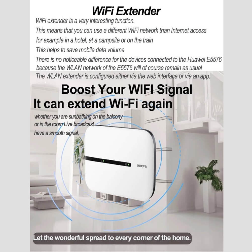 HUAWEI E5576 Mobile WiFi 3S, 4G LTE (CAT4) Hotspot 150 Mbps Rechargeable 1500 mAh Battery No Configuration Required Portable for Travel Business, Unlocked & PTA Approved - Imported from UK