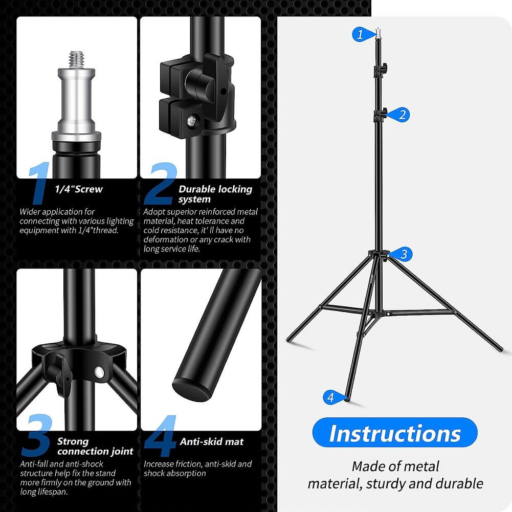 Neewer 200cm 25-22-19 Photography Light Stand, Adjustable Sturdy Tripod Stand for Reflectors, Softboxes, Umbrella, Strobe Light & Other Equipment - Imported from UK