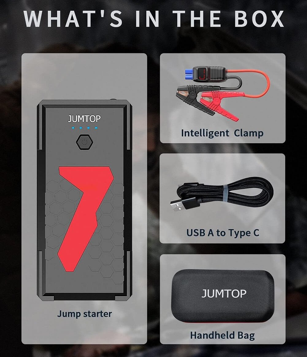 JUMTOP Jump Starter, 22000mAh 12V Car Battery Charger, Portable Car Booster Pack 3000A, Lithium Jump Box with Power Bank, LED Light - Imported from UK