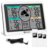 Geevon Weather Stations with 3 Indoor Outdoor Thermometer Multiple Wireless Sensors Digital Large LCD Display Indoor/Outdoor Temperature & Humidity Adjustable Backlight Alarm Clock & Snooze Barometer Comfort & Low Battery Indicator - Imported from UK