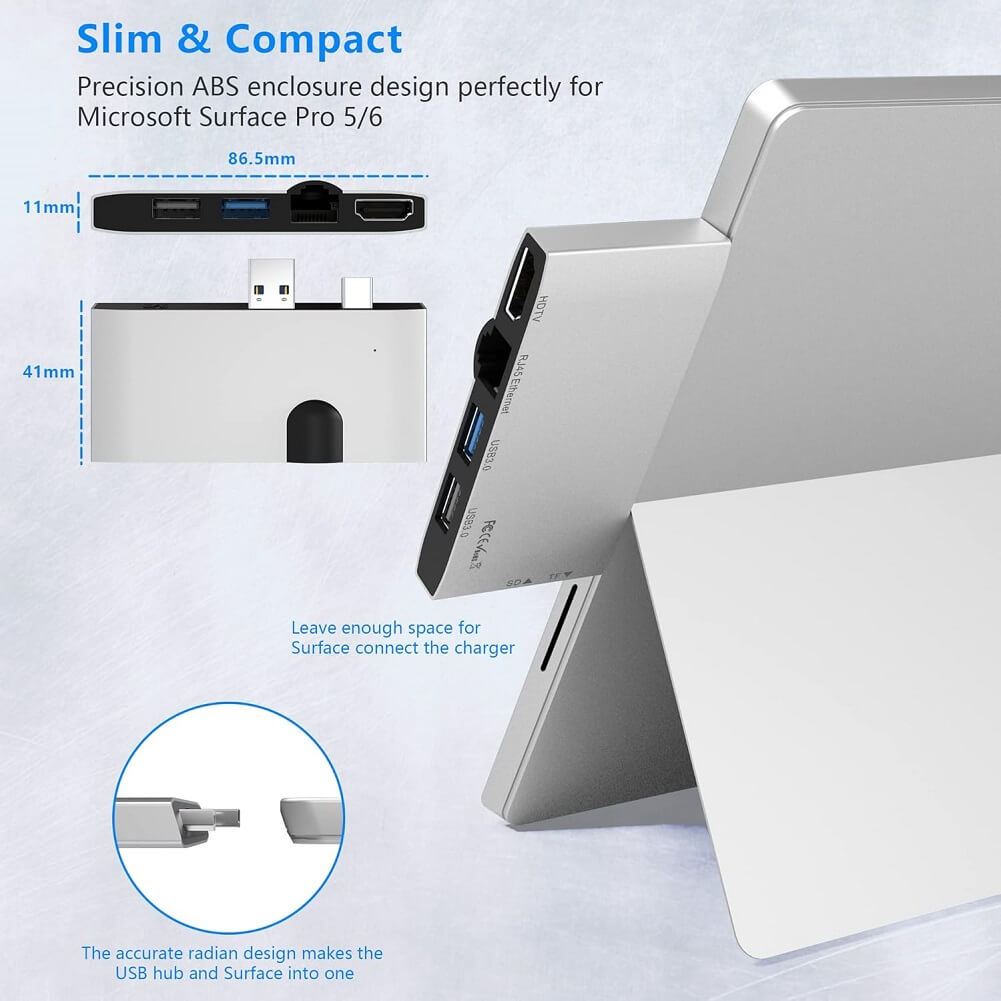 iSKY Surface Pro Docking Station USB Hub with 4K HDMI Port RJ45 Ethernet 2x USB 3.0 SD & TF/Micro SD Card Reader to Mini DP & USB - Imported from UK