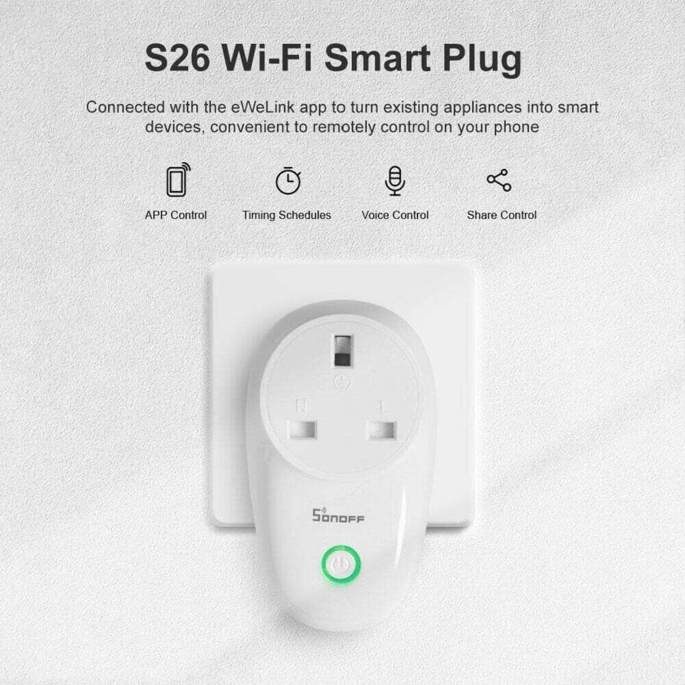 Sonoff S26 UK WiFi Smart Plug Socket, 2200W 10A - Imported from UK