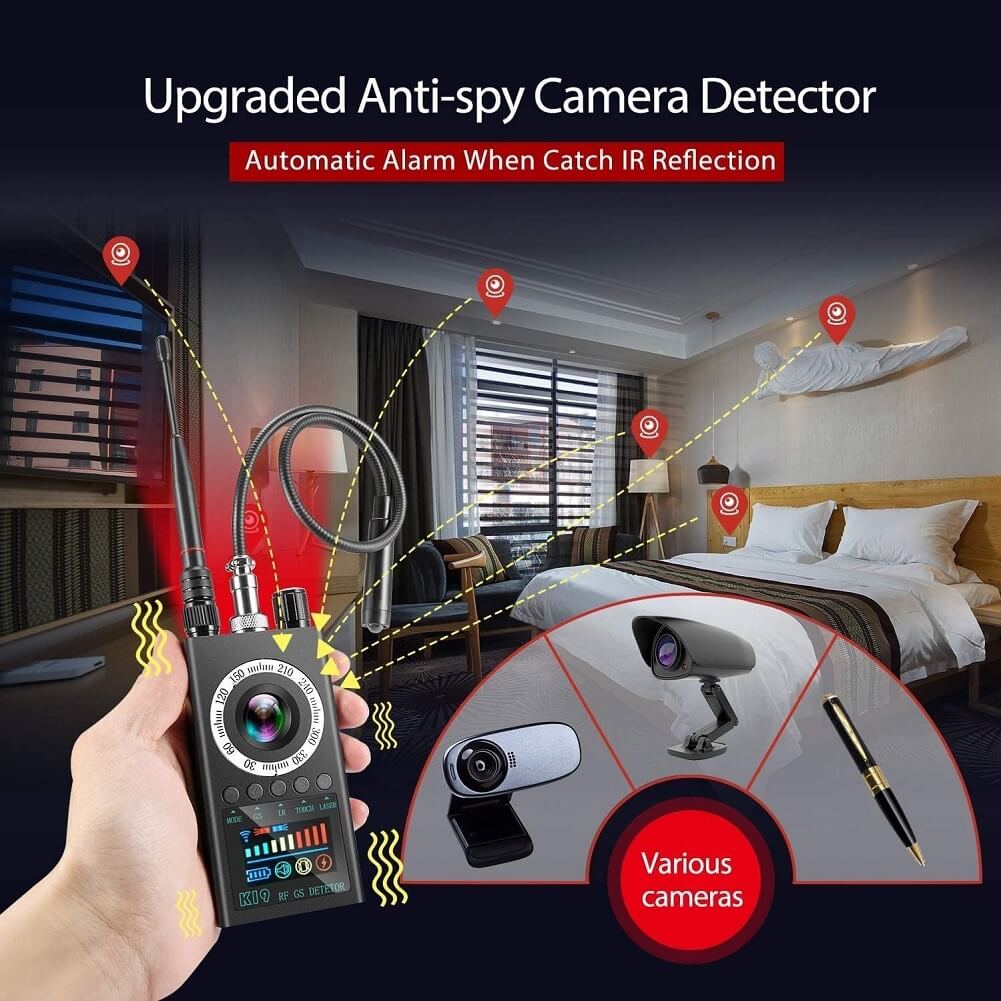 K19 Professional Anti Spy RF Camera Bug Signal Detector for Travel, Hotel, Office, & Personal Privacy Protection (Upgraded Model) - Imported from UK
