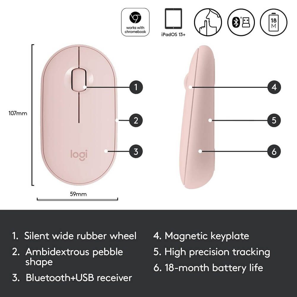 Logitech Pebble Bluetooth Wireless Mouse, Slim Silent Computer Mouse with Quiet Click - Imported from UK