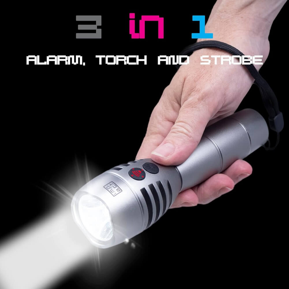 Defender Impact Personal Alarm Torch, 12000 Lumens, USB Rechargeable 130db Siren Dual Function Tactical LED Torch, High Powered White LED CREE (Container Product Without Box) - Imported from UK