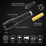 Discoball XML T6 1200 Lumens Super Bright Zoomable Flashlight, Battery Powered, IP55 Waterproof with 5 Modes & Adjustable Focus for Camping, Hiking, Outdoor (Container Product Without Box) - Imported from UK