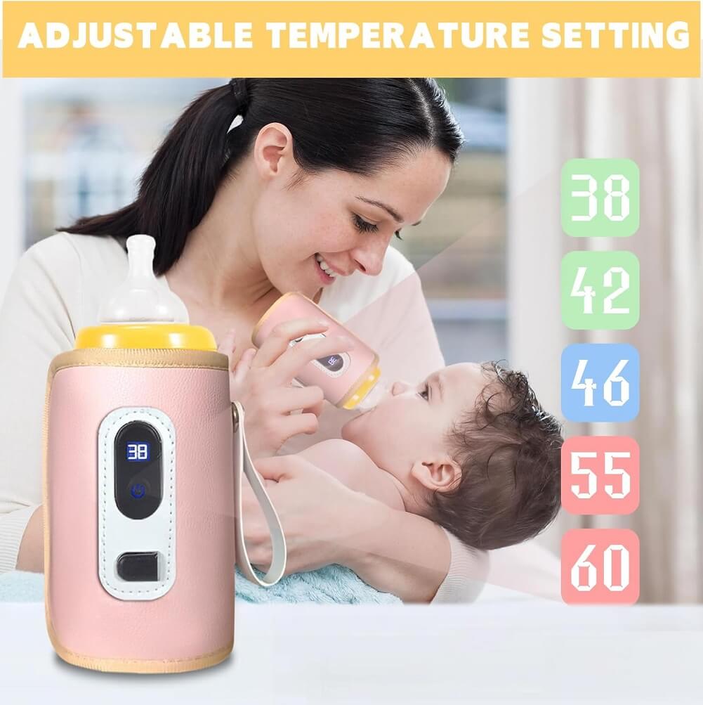 Digital Baby Bottle Warmer, Portable Baby Fagging Jacket USB 5 Gears Adjustable Temperature with LED Display For Breastmilk & Formula For Night Feeding & Outdoor  - Imported from UK
