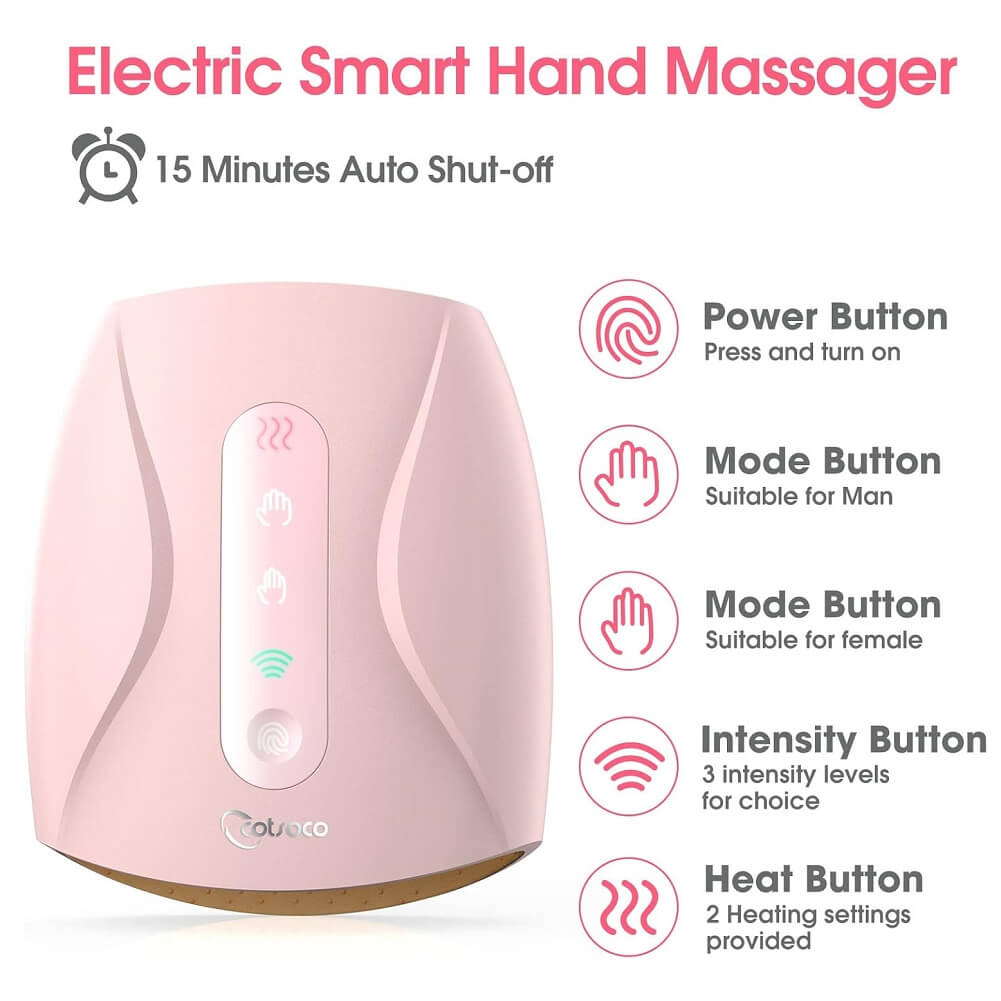 Cotsoco Wireless Rechargeable Hand Massager with Heat, 3 Levels Compression Pressure Point Therapy for Arthritis, Pain Relief, Finger Numbness, (Container Product Without Box) - Imported from UK