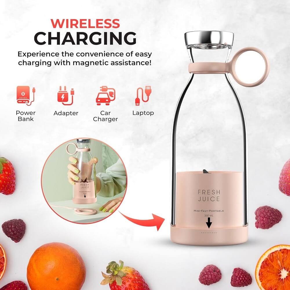 Portable Mini Blender, 350ml 1400mAh USB Rechargeable Multifunctional Personal Juicer Cup for Making Fruit Juice, Milkshakes & Smoothies for Travel, Office, Gym with Extra 1 Blender - Imported from UK