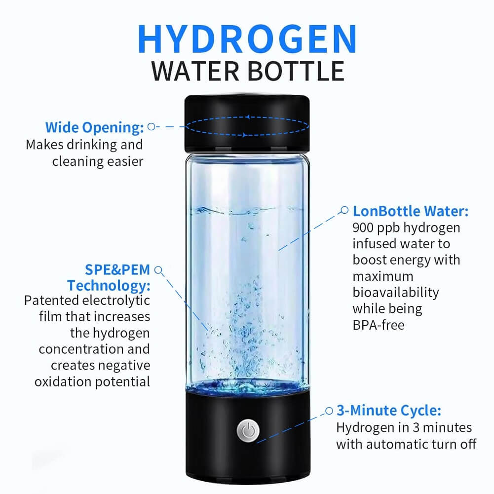 Hydrogen Water Generator Bottle, Portable Rechargeable Hydrogen Water Ionizer Machine, 420ml Hydrogen Rich Water Glass Health Cup for Home Travel (Container Product Without Box) - Imported from UK