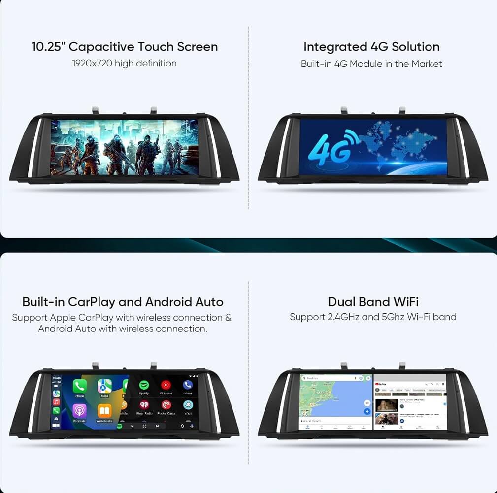 BM-W 5 Series Multimedia Player for F10/F11/520 (2011-2016) CIC/NBT System, Upgrade 10.25" Apple Carplay Android 9.0 Stereo Player, Qualcomm Snapdragon 665, (4GB+64GB) Built-in 4G LTE Wireless, GPS Navigation - Imported from UK