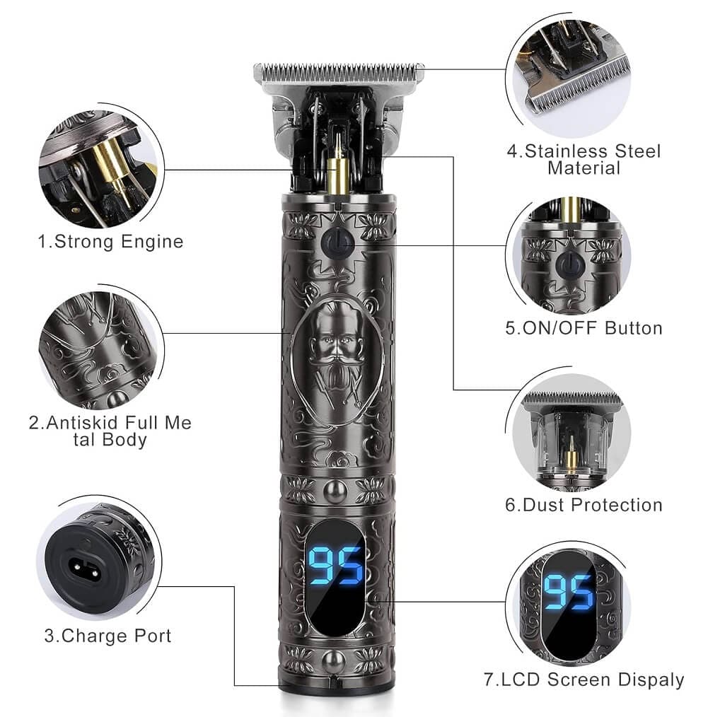 CANEOCANE Hair Clippers Beard Trimmer for Men, Professional Rechargeable Hair Cutting Shavers, Gapless T-Blade Trimmer with LCD Display - Imported from UK