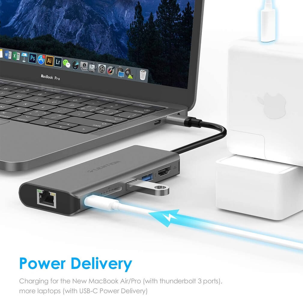 LENTION USB-C 6-in-1 Multiport Hub with 4K HDMI, SD Card Reader, 2x USB 3.0, Type C Charging Ethernet Adapter - Imported from UK