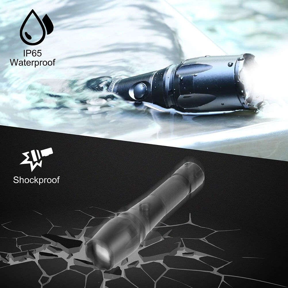 Discoball XML T6 1200 Lumens Super Bright Zoomable Flashlight, Battery Powered, IP55 Waterproof with 5 Modes & Adjustable Focus for Camping, Hiking, Outdoor (Container Product Without Box) - Imported from UK