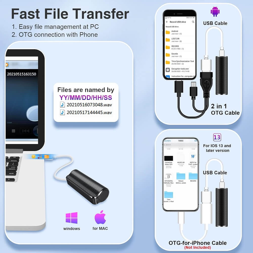 Hfuear 16GB Professional Voice Recorder with 192 Hours Continuous Recording with 3200mAh Battery Capacity - Imported from UK