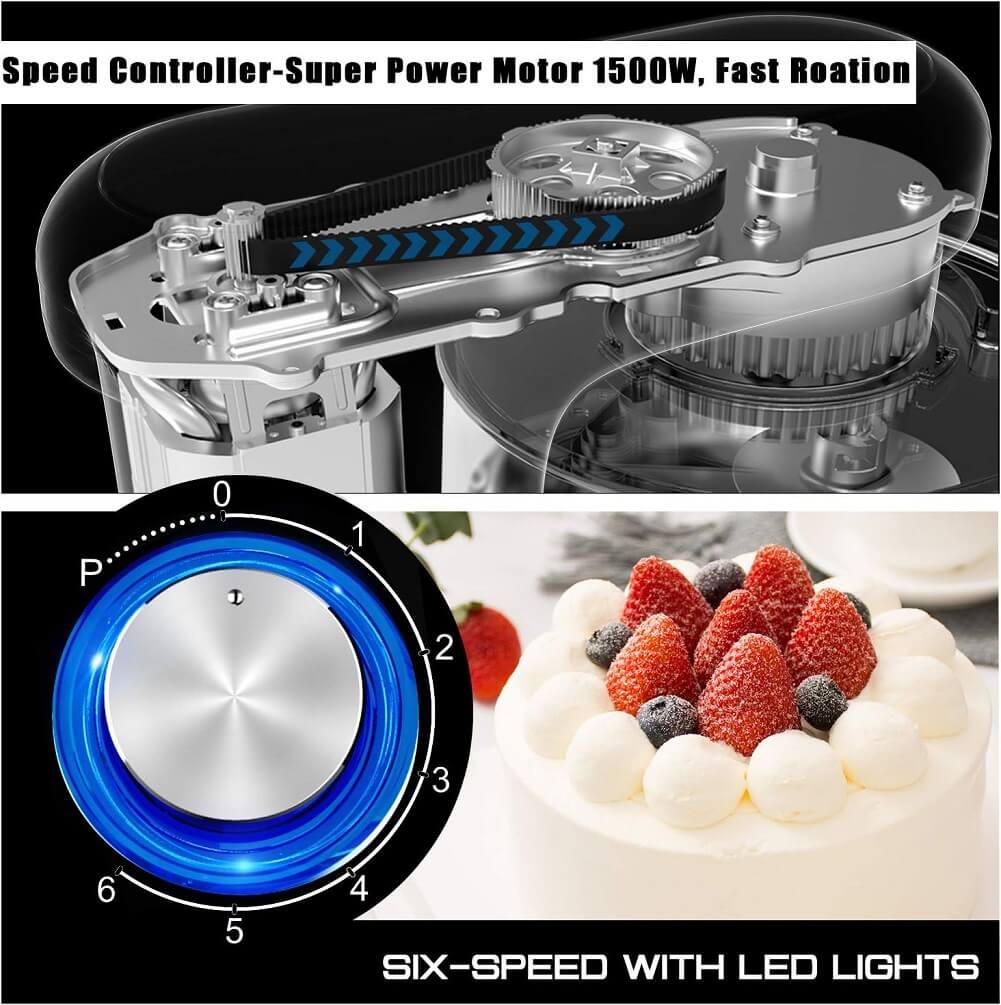 HOWORK Stand Mixer Stainless Steel 8L Bowl 1500W Food Mixer, Multi Functional Kitchen Electric Mixer with Dough Hook, Whisk, Beater - Imported from UK