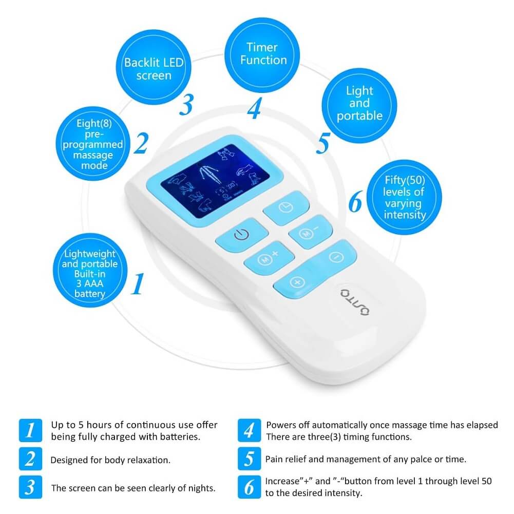 OSITO Tens Unit Machine EMS Muscle Stimulator for Pain Relief, 8 Massage Modes 4 Electrode Pads for Treating Back Neck Stress Arthritis Sciatic Pain & Muscle Relief - Imported from UK