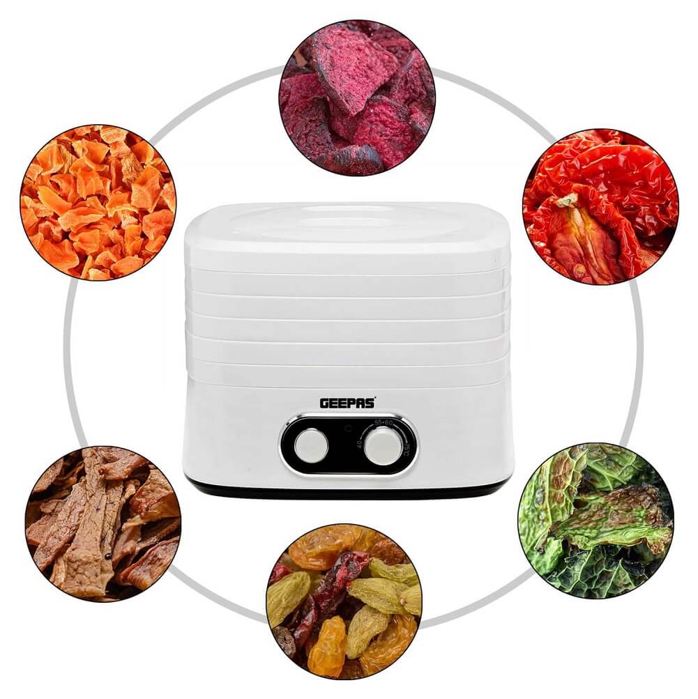 Geepas 240W Food Dehydrator with 5 Trays, BPA-Free Food Dryer Machine with Adjustable Thermostat, Food Preserver Snack Dryer for Fruit Vegetables Meat Healthy Snacks - Imported from UK
