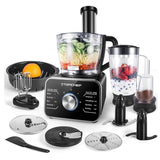TOPCHEF 1100W Multifunctional Food Processor with 3.5L Bowl & 1.5L Blender Jug, Blender, Chopper, Mixer, Coffee Grinder, Citrus Juicer, Knead Dough Blades, Shredder, Slicing Attachments - Imported from UK