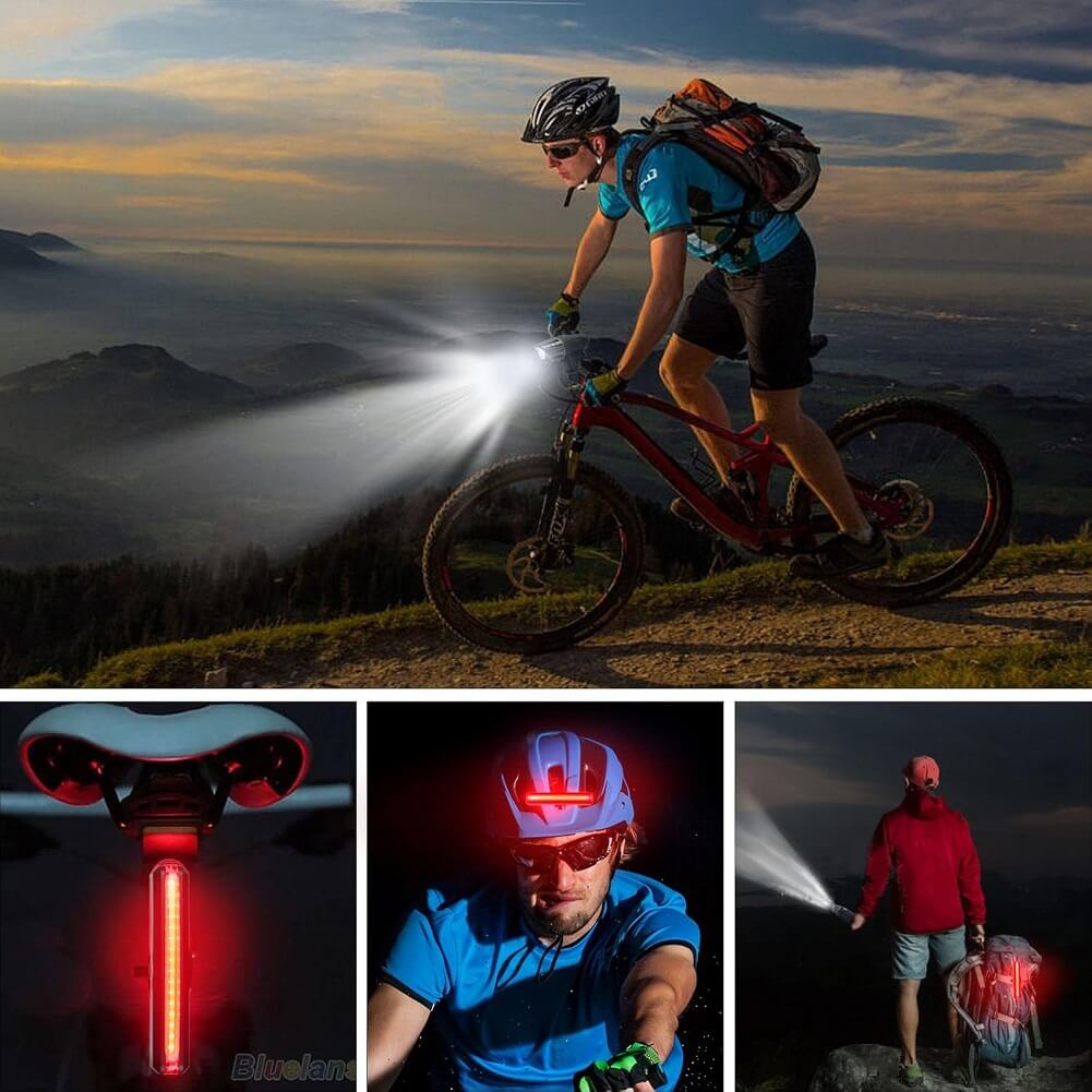 Penzo USB Rechargeable Bike Light Set 320 Lumens Powerful Waterproof Front & Rear Bicycle Light  For Mountain Bike Night Riders - Imported from UK