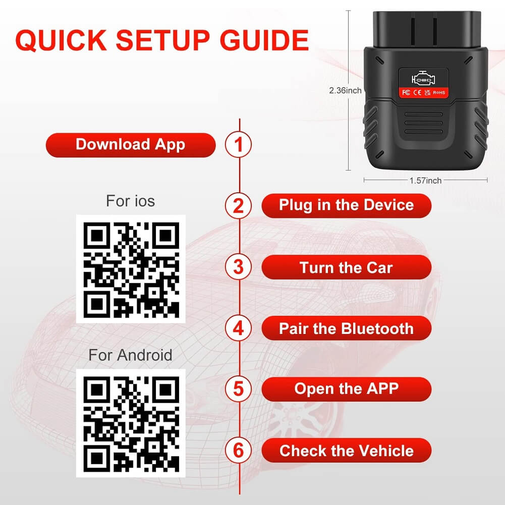 iDIGMALL Bluetooth OBD2 Scanner OBD II Diagnostic Scan Tool for iOS iPhone/Android Car ECU Code Reader with Engine Check & Emissions Test & Live Sensor Data Support - Imported from UK