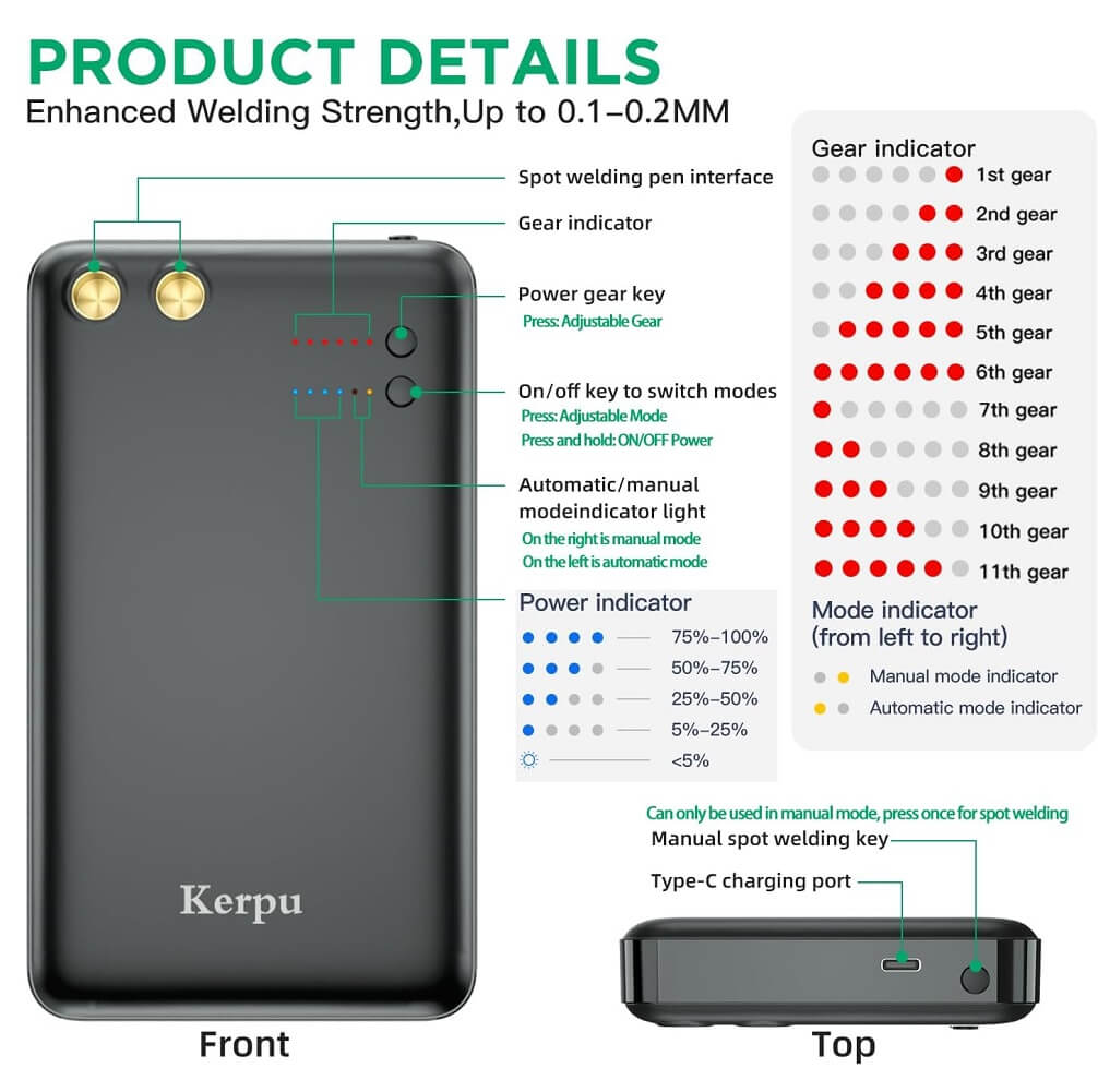 Kerpu Portable Spot Welder Machine, 5000mAh DIY 18650 Battery, Portable Battery Welder with Type-C Port 2.1A Input - Imported from UK