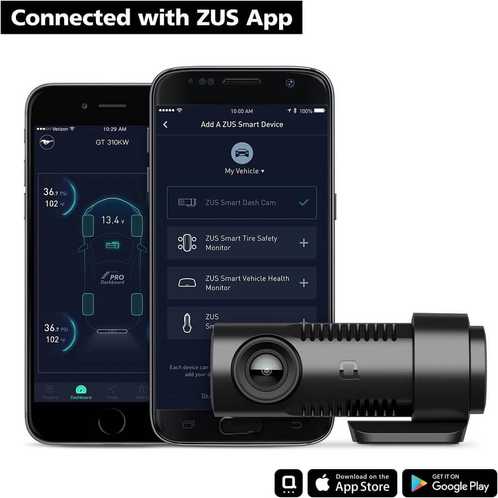 nonda ZUS Smart Dash Cam with ZUS App 1080P HD Video 140° Wide Angle G-Sensor Enhanced Night Vision Loop Recording Auto Incident Detection - Imported from UK