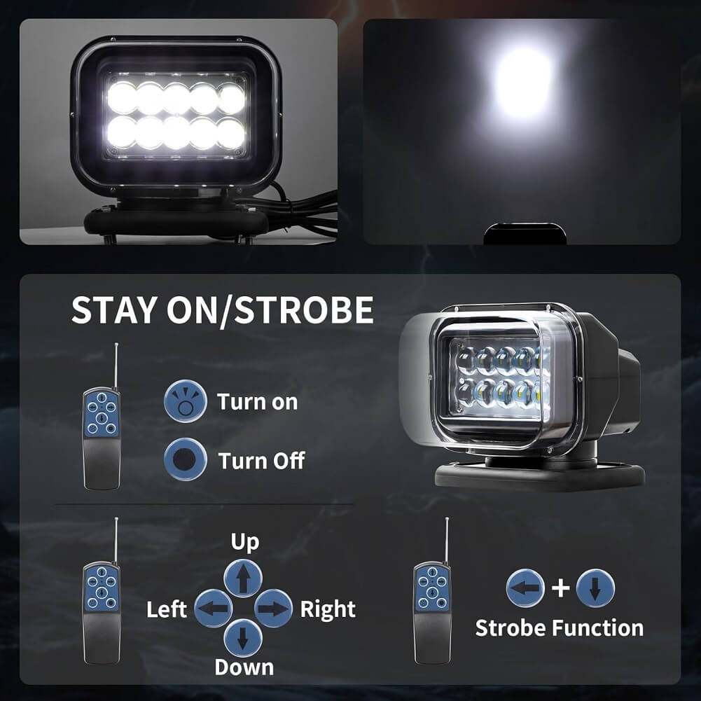 Willpower 50W 360° Rotating Remote Control LED Searchlight Work Light 12-24V Spotlight for Off Road SUV, ATV, Trucks, Boats, Home, Farm Field, Protection Emergency Lighting & More - Imported from UK