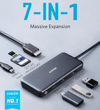 Anker PowerExpand+ 7-in-1 USB-C PD Media Hub with 4K HDMI 100W Power Delivery USB-C & 2 USB-A 5 Gbps Data Port microSD / SD Card Reader - Imported from UK