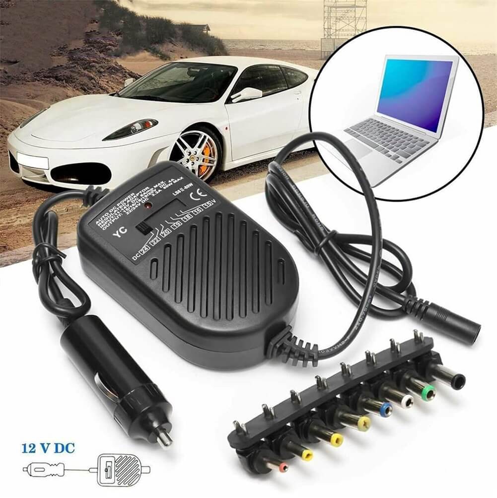 FOLODA Universal 80W DC Car Charger, Laptop Notebook Power Adapter LED Automatic Adjustable Power Supply Set with 8 Detachable Plugs - Imported from UK
