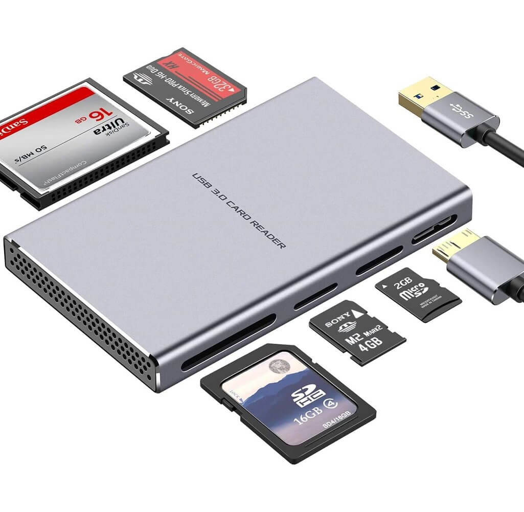 GIKERSY Aluminium Alloy Super Speed USB 3.0 5-in-1 Card Reader with Parallel Read USB Adapter for MS, CF, Micro SD, SDXC, M2 - Imported from UK