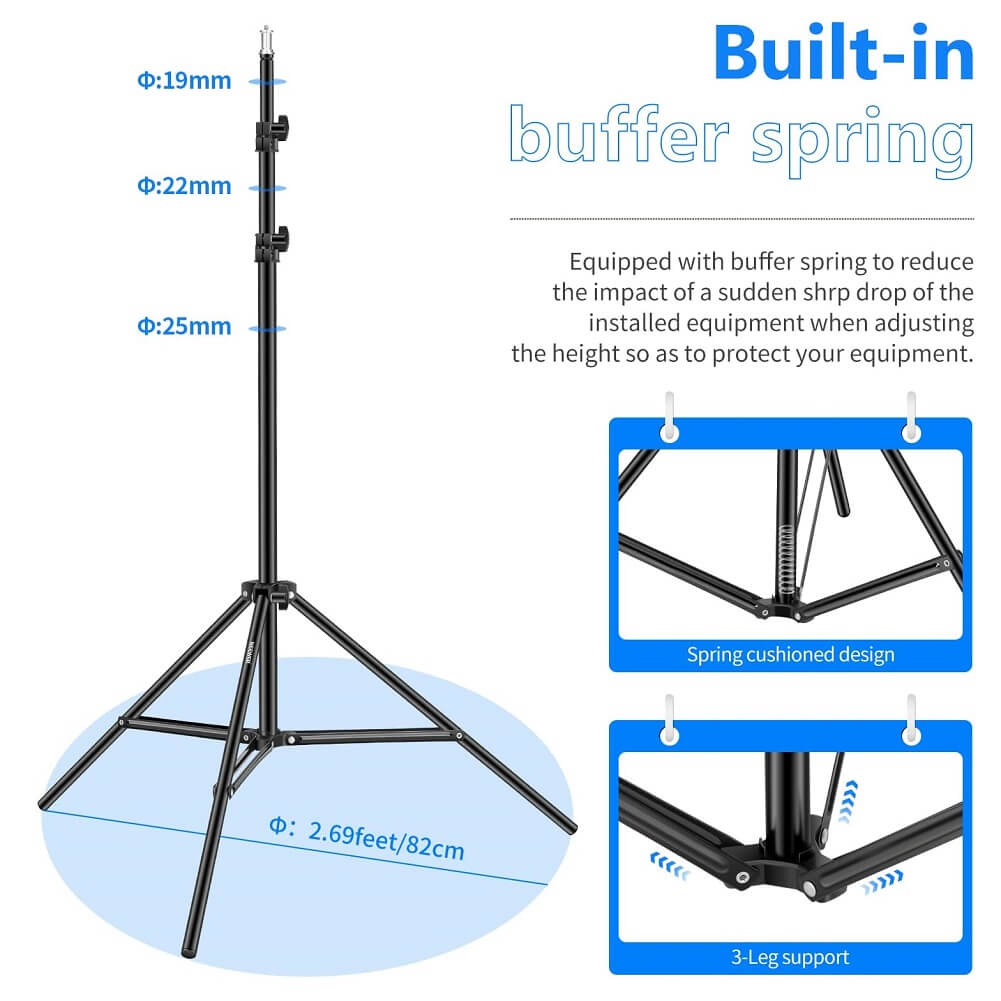 Neewer 200cm 25-22-19 Photography Light Stand, Adjustable Sturdy Tripod Stand for Reflectors, Softboxes, Umbrella, Strobe Light & Other Equipment - Imported from UK