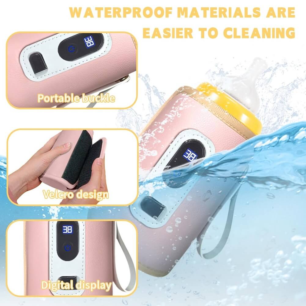 Digital Baby Bottle Warmer, Portable Baby Fagging Jacket USB 5 Gears Adjustable Temperature with LED Display For Breastmilk & Formula For Night Feeding & Outdoor  - Imported from UK