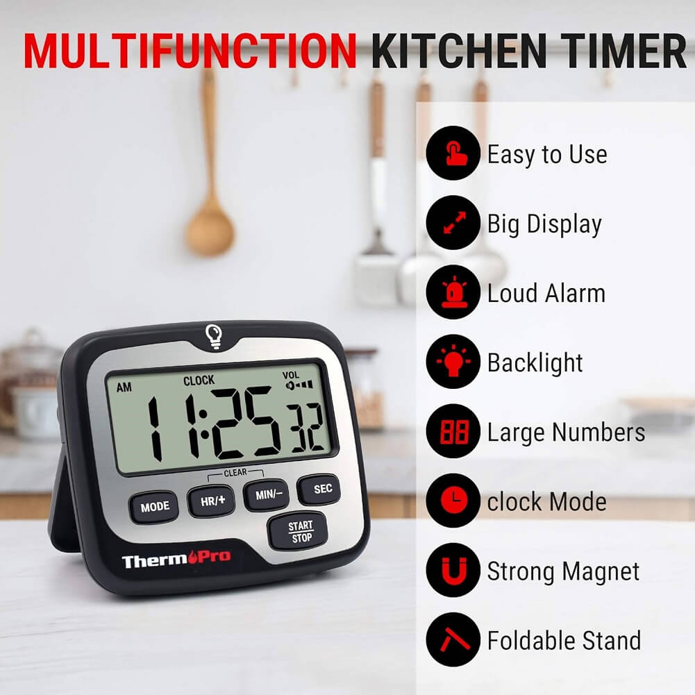 ThermoPro TM01 Digital Kitchen Timer with Large LCD Display, Touchable Backlit & Count Up Countdown Timer - Imported from UK