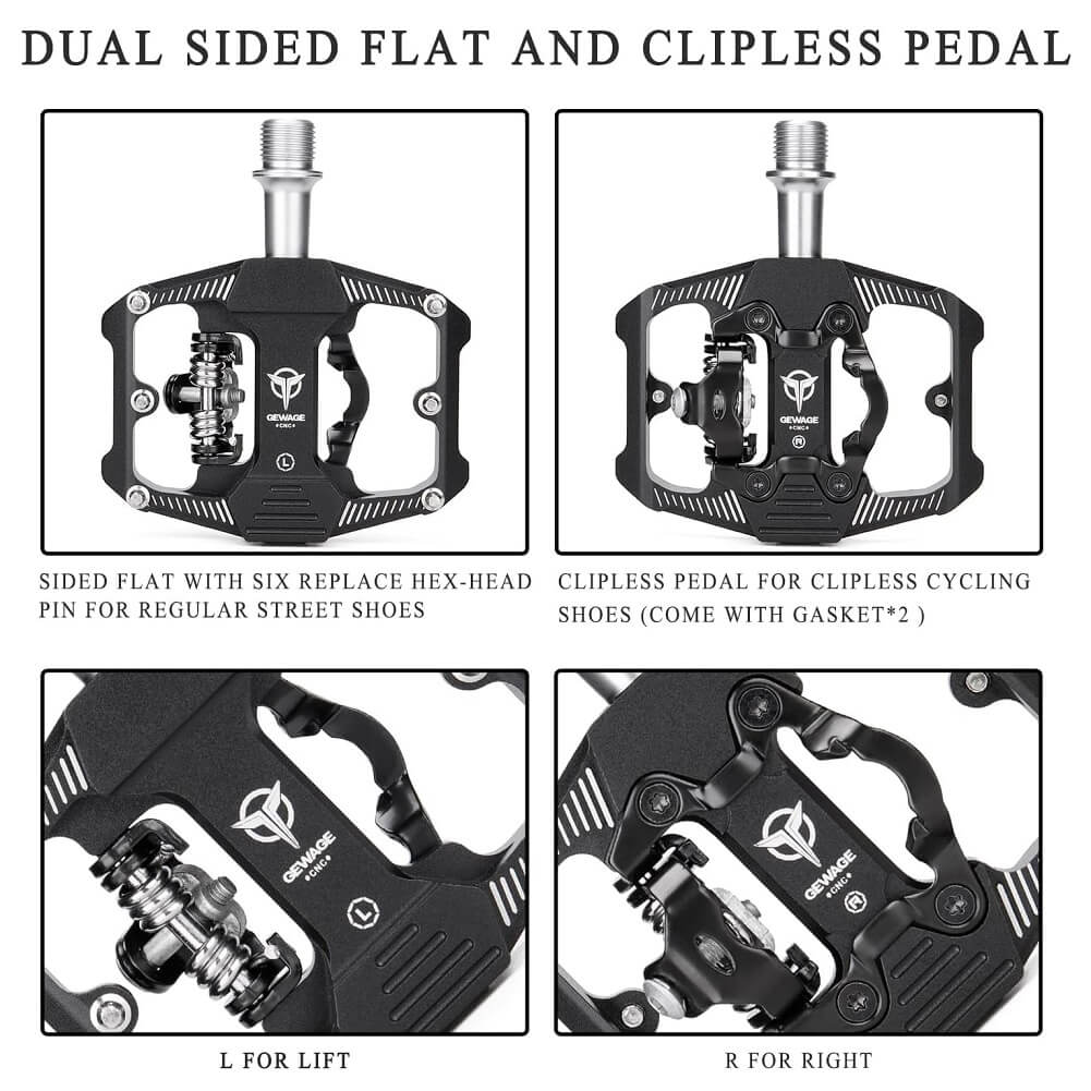 GEWAGE Mountain Bike Pedals Dual Function 9/16" Platform Bicycle Flat & Clipless Pedals Compatible with SPD for Road Mountain BMX Bike - Imported from UK