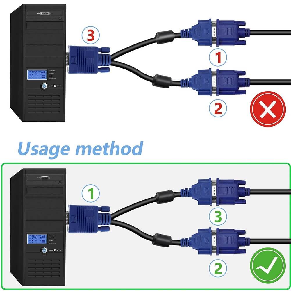 VGA Splitter Cable 10" VGA Y Cable for Screen Duplication 15P VGA Male to 2 VGA SVGA Female  - Imported from UK
