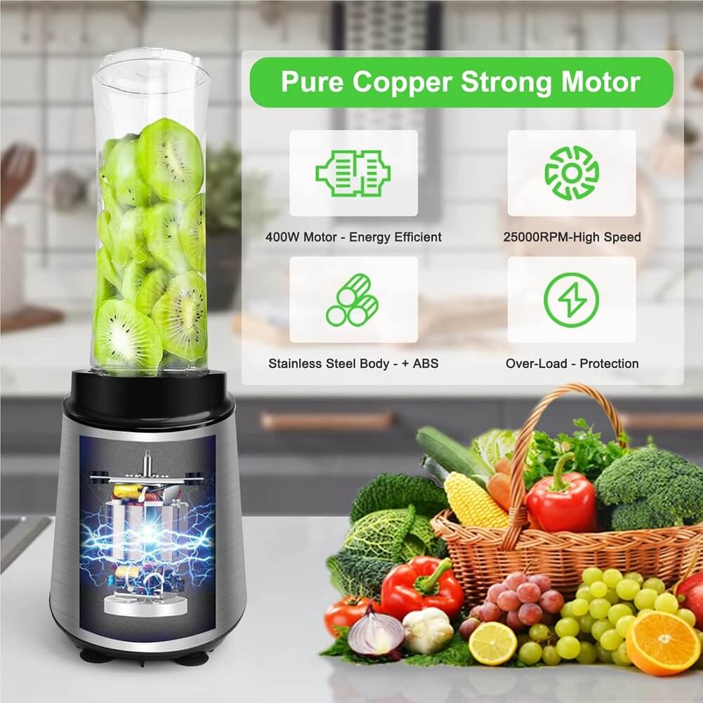 Tenswall Smoothie Maker 400W Portable Blender for Shakes & Smoothies with 2x 600ml & 1x 100ml Blender Cup - Imported from UK