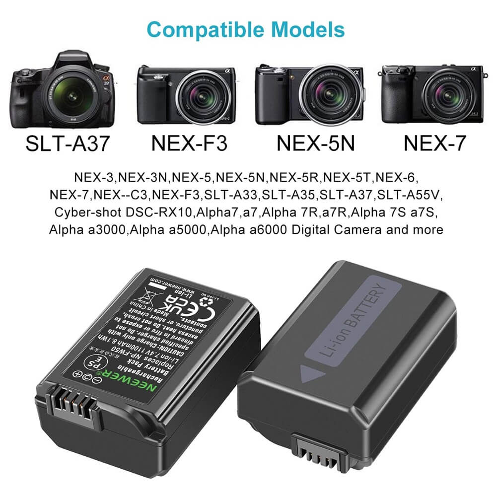 Neewer Camera Battery Charger Set Compatible with Sony Cameras with 2x 1100mAh  Batteries - Imported from UK