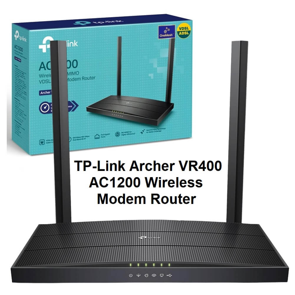 TP-Link Archer VR400 AC1200 Wireless MU-MIMO VDSL/ADSL Modem Router, 300+867 Mbps Dual Band WiFi Booster, Full Gigabit Ethernet Ports Mesh Router - Imported from UK