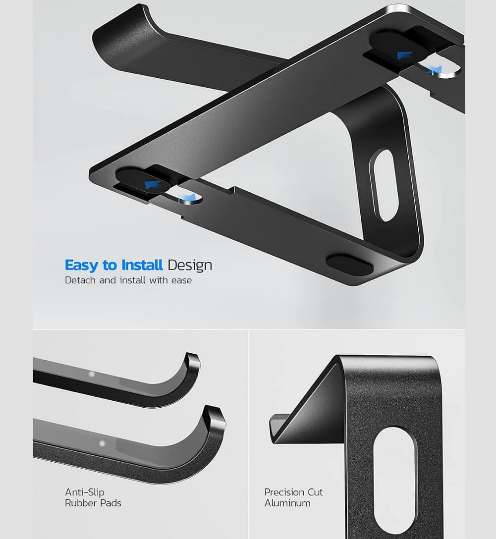 Nulaxy 15.8" Laptop Stand Ergonomic Aluminum Laptop Computer Stand Detachable Laptop Riser Notebook Holder Stand Compatible with MacBook Air Pro Dell XPS HP Lenovo & More 10-15.6” Laptops - Imported from UK