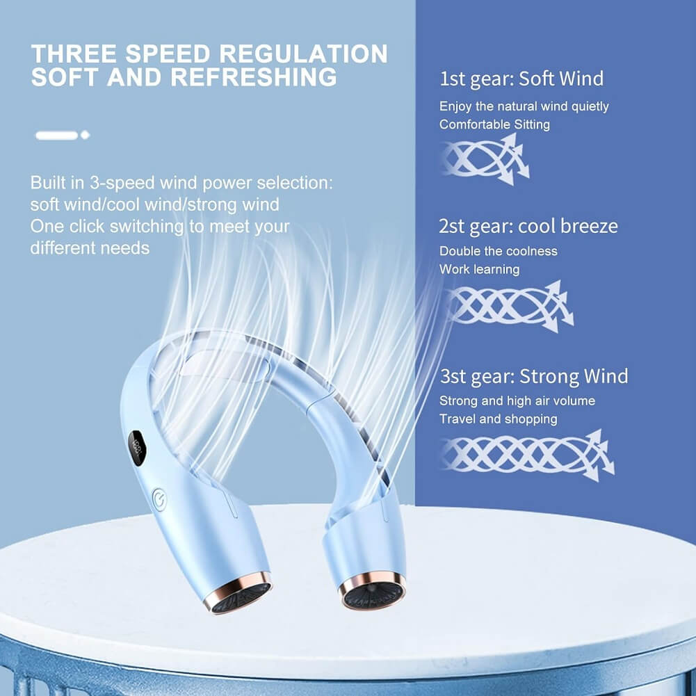 Bladeless Hanging Neck Fan with Digital Display Semiconductor USB Charging Fan with 4000mAh Battery & 3 Wind Speed - Imported from UK