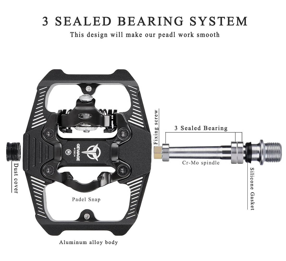 GEWAGE Mountain Bike Pedals Dual Function 9/16" Platform Bicycle Flat & Clipless Pedals Compatible with SPD for Road Mountain BMX Bike - Imported from UK