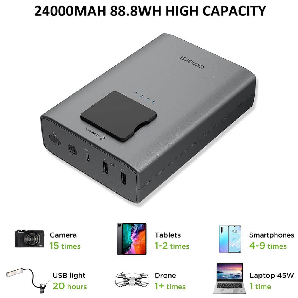 Omars 24000mAh Battery Pack, High Capacity Power Bank with 90W AC Outlet,18W USB-C PD In/Output - Imported from UK