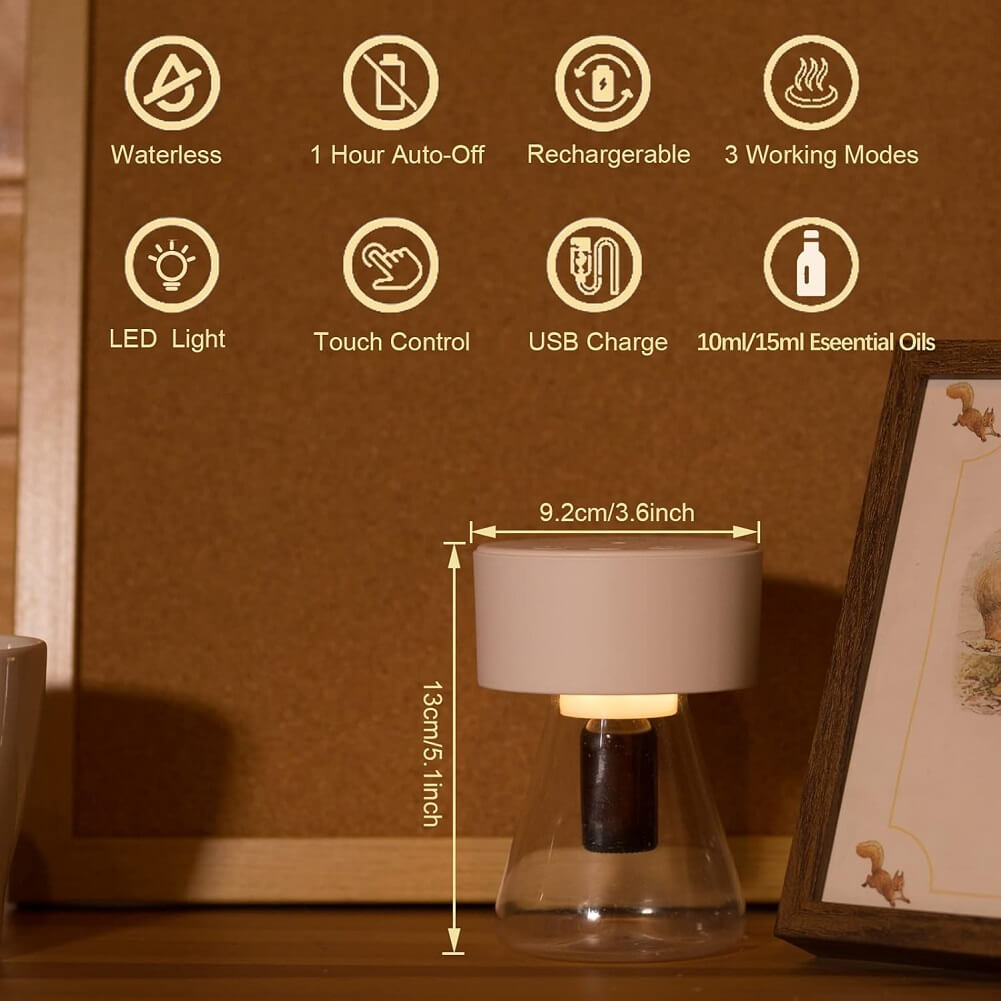 LOXIM Twilight Aromatherapy Diffuser Nebulizing Technology for Essential Oils, Full Spectrum Oil Adaptability, Optional LED Light, Waterless, Wireless, Battery Operated - Imported from UK
