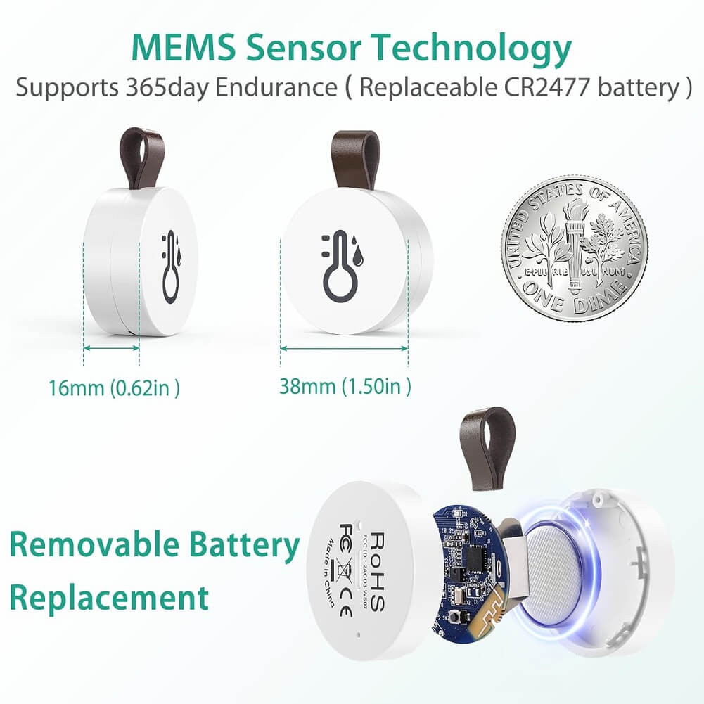 SensorBlue Bluetooth Thermometer Hygrometer, Mini Wireless Humidity Temperature Sensor with Data Export & Alert, Temp Humidity Monitor (Pack of 2) - Imported from UK