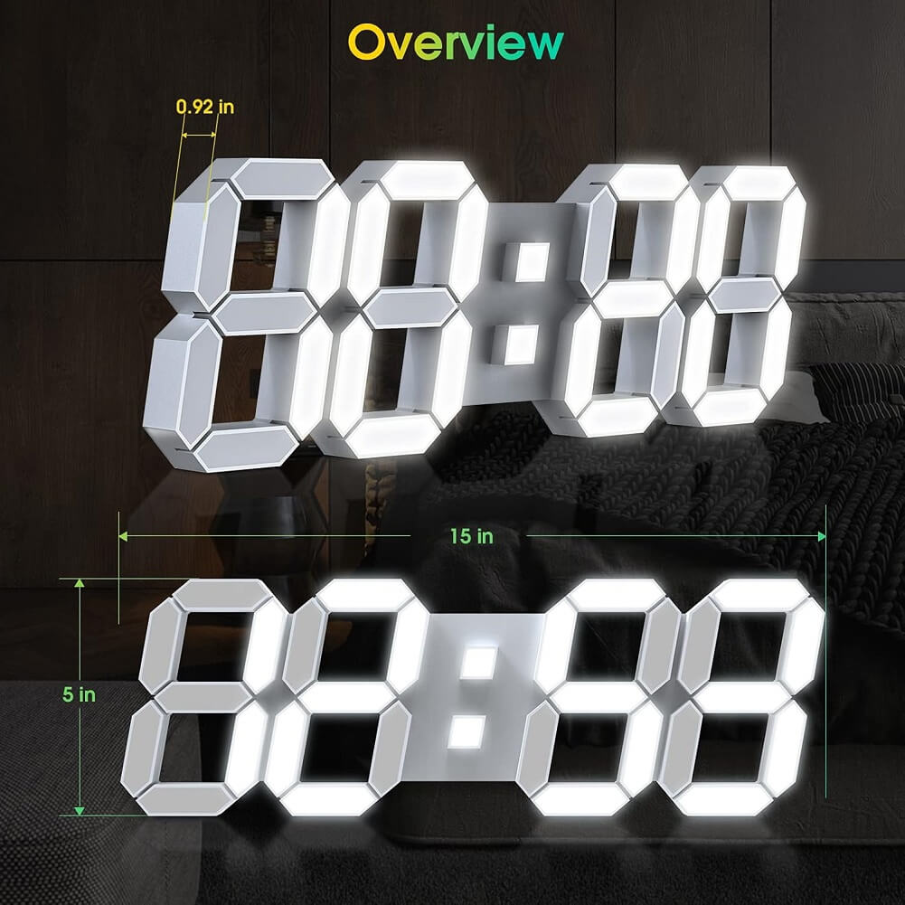 3D 15" LED Digital Wall Clock with Remote Control, Large Display 12/24H Date Temperature Snooze Adjustable Brightness Clock for Warehouse Office Home Living Room - Imported from UK
